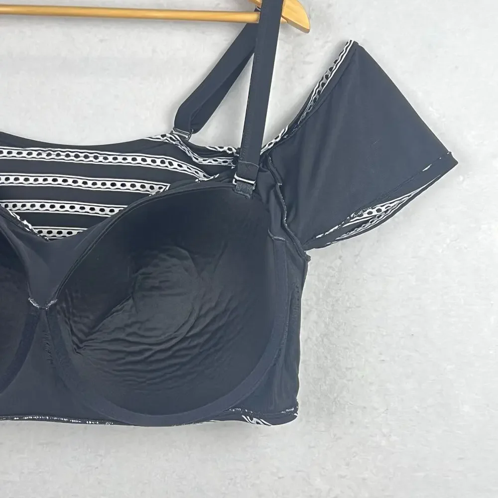 Cacique Swim Lane Bryant 44F Black & White Striped Bandeau Women's Swim Top - Picture 7 of 9